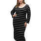 Azura Exchange Black Plus Size Striped Loose Long Shift Dress - 1X