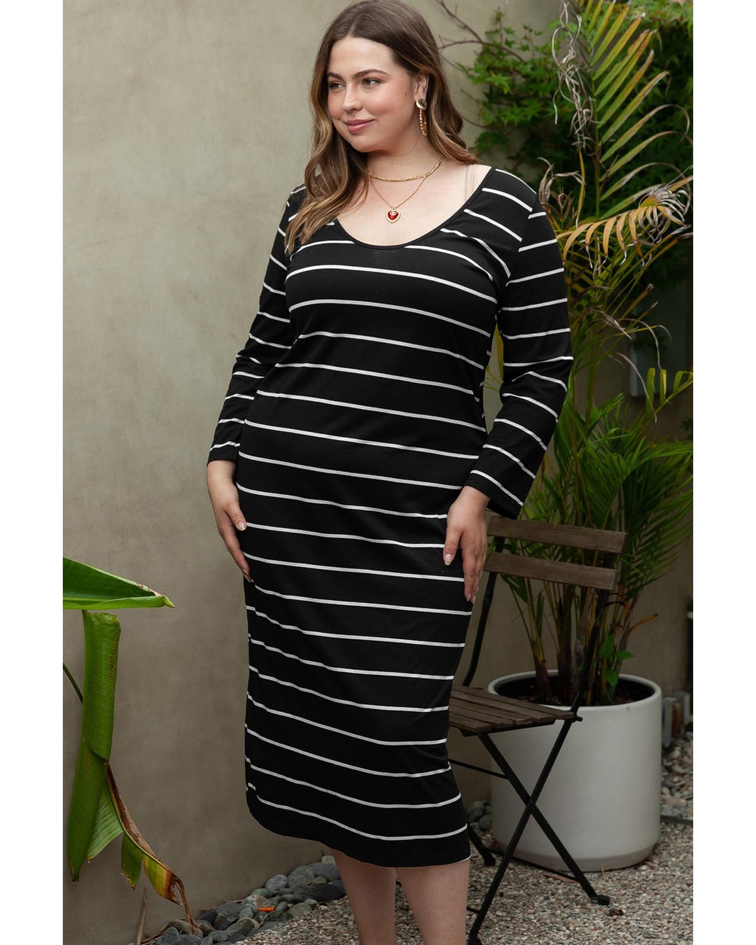 Azura Exchange Black Plus Size Striped Loose Long Shift Dress - 1X