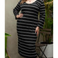 Azura Exchange Black Plus Size Striped Loose Long Shift Dress - 1X