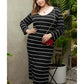 Azura Exchange Black Plus Size Striped Loose Long Shift Dress - 1X