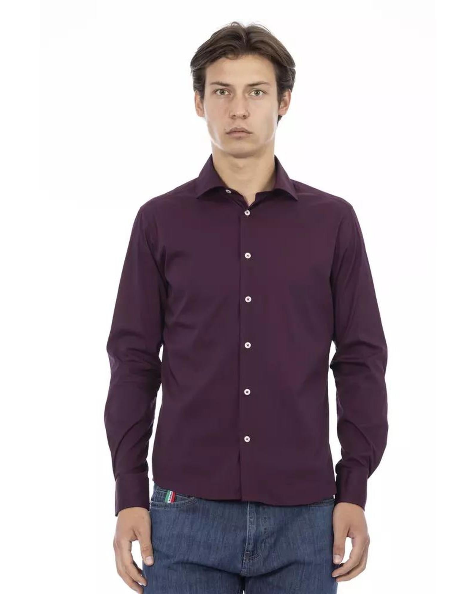 Baldinini Trend Men's Bordeaux Cotton Shirt - L