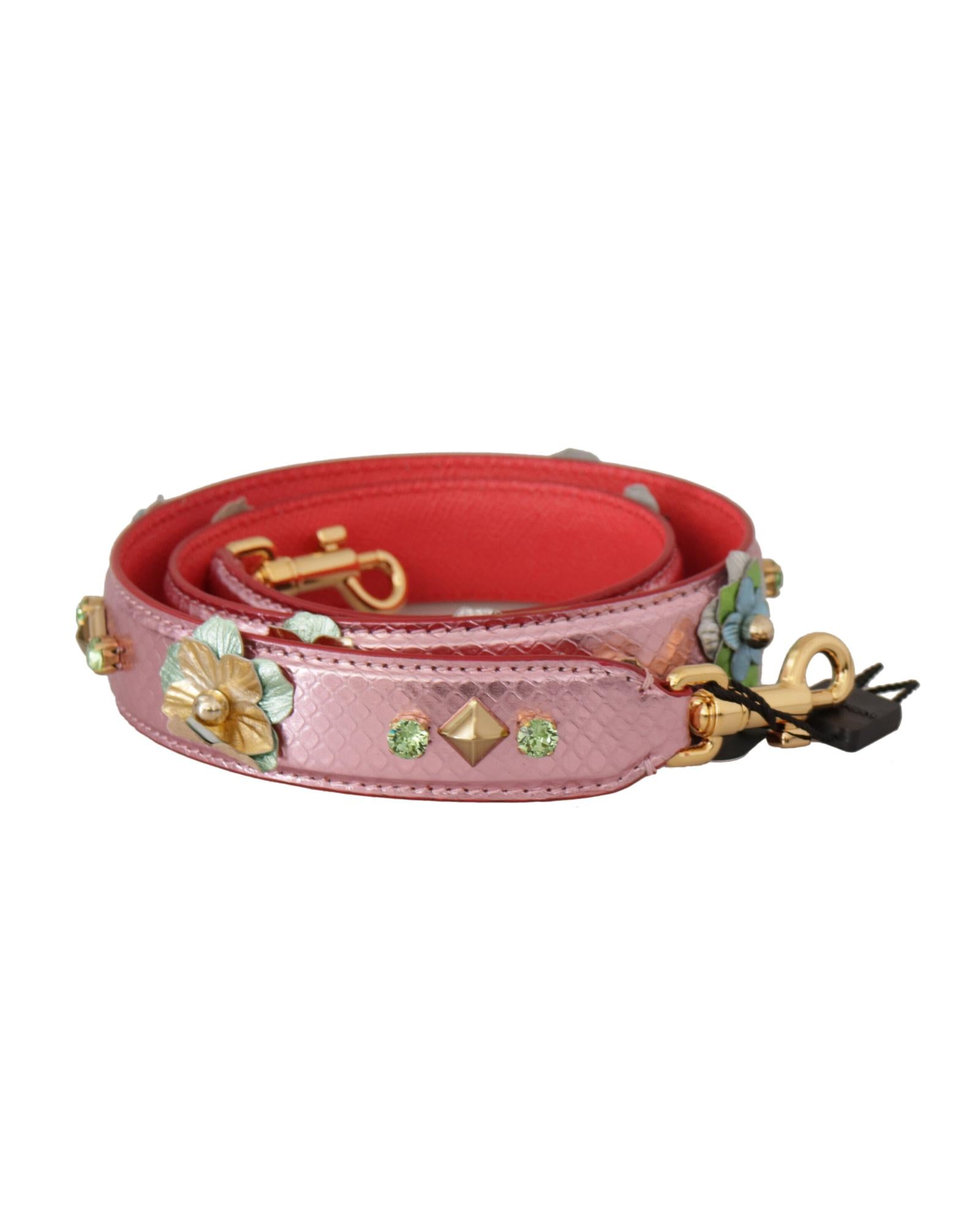 Dolce & Gabbana Women's Metallic Pink Leather Studded Shoulder Strap - One Size