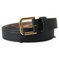 Dolce & Gabbana Men's Black Leather Gold Tone Metal Buckle Belt - 100 cm