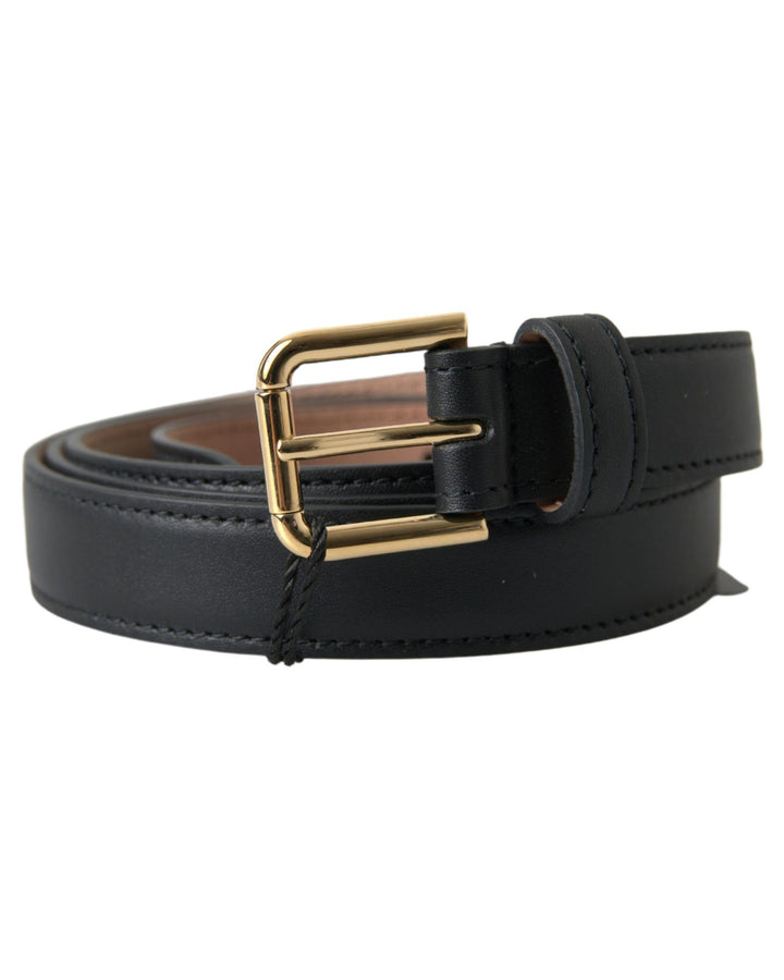 Dolce & Gabbana Men's Black Leather Gold Tone Metal Buckle Belt - 100 cm