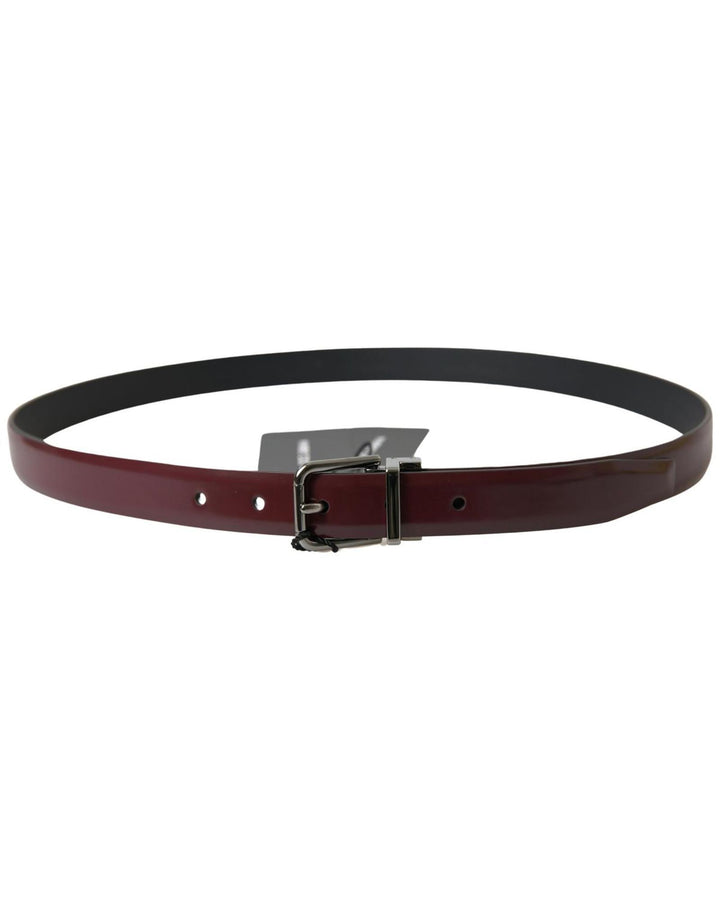 Dolce & Gabbana Men's Bordeaux Leather Silver Metal Buckle Belt - 90 cm