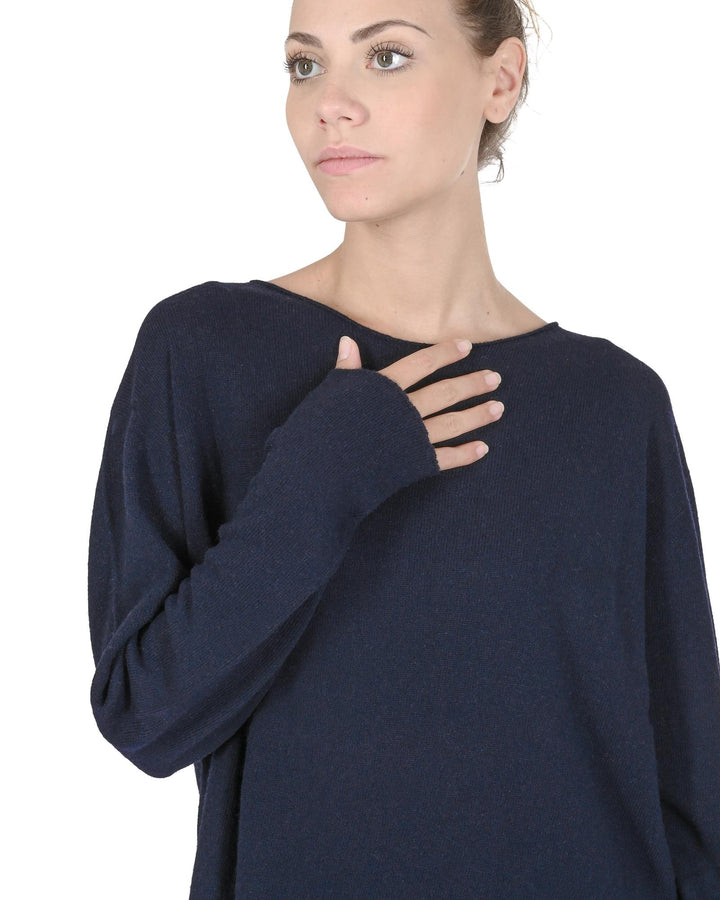 Crown of Edinburgh Cashmere Women's Premium Cashmere Oversize Boatneck Sweater in Navy blue - S