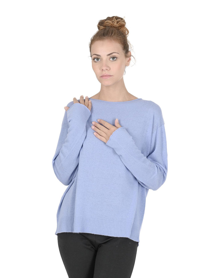 Crown of Edinburgh Cashmere Women's Cashmere Boatneck Sweater in Sky blue - XL