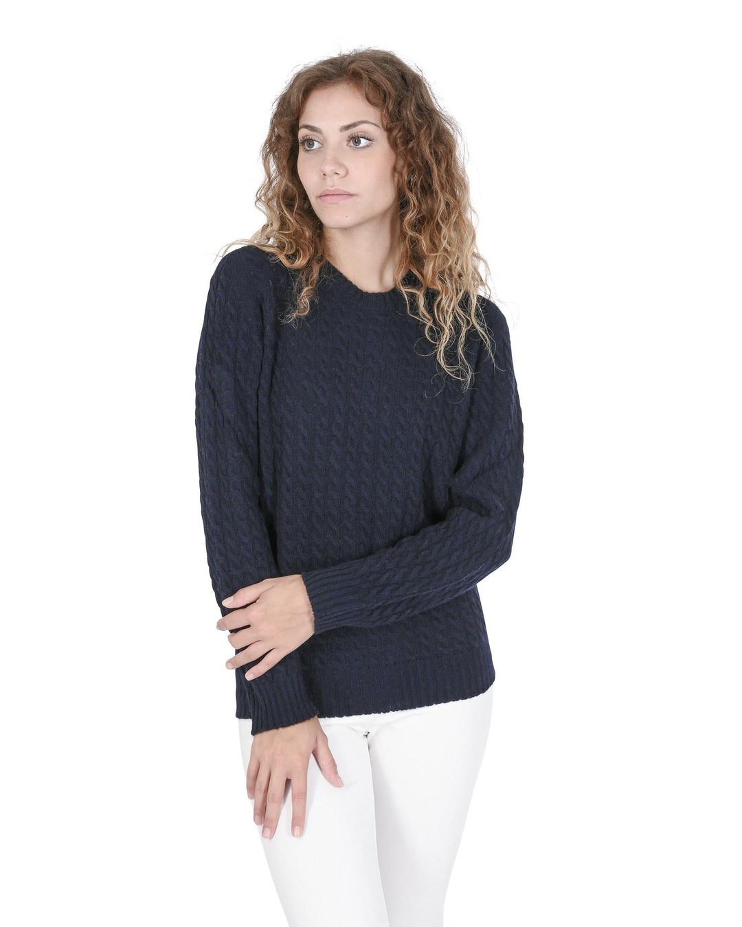 Crown of Edinburgh Cashmere Women's Cashmere Round Neck Womens Sweater in Navy blue - 40 EU