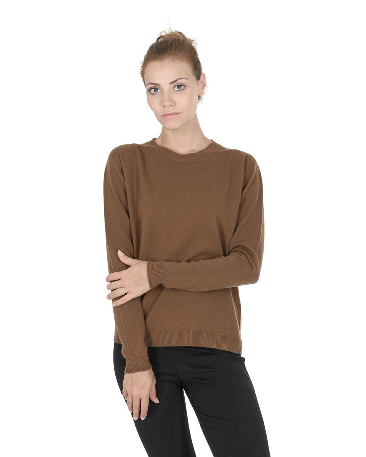 Crown of Edinburgh Cashmere Women's Round Neck Cashmere Sweater in Light brown - 48 EU