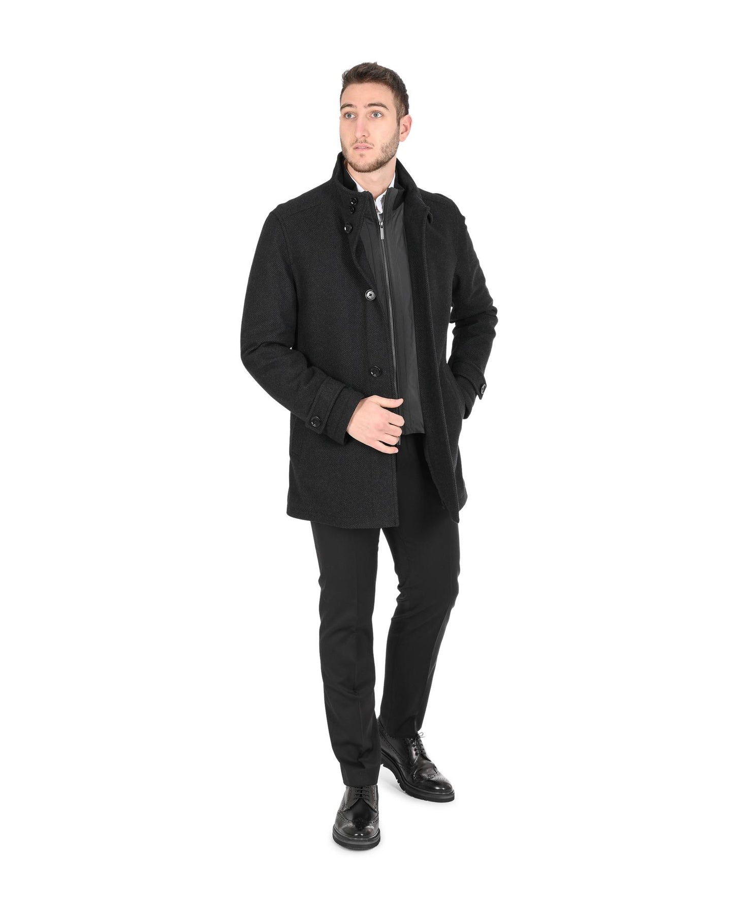 Hugo Boss Men's Wool Blend Black Outerwear in Black - 50 EU