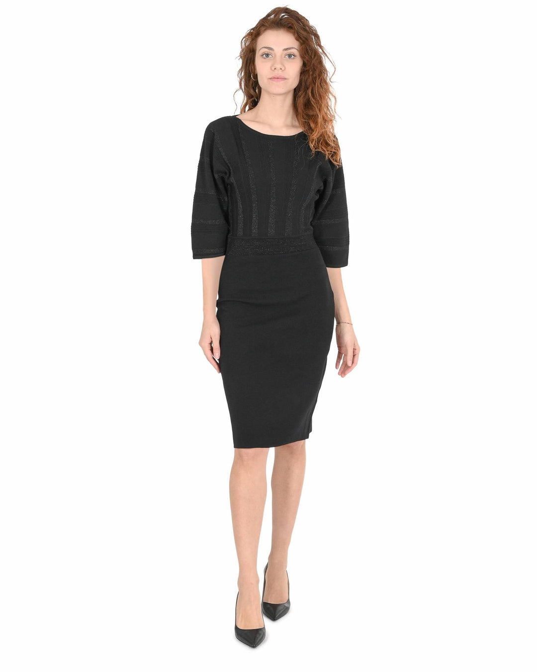 Hugo Boss Women's Black Knit Dress with Metallic Detail in Black - S