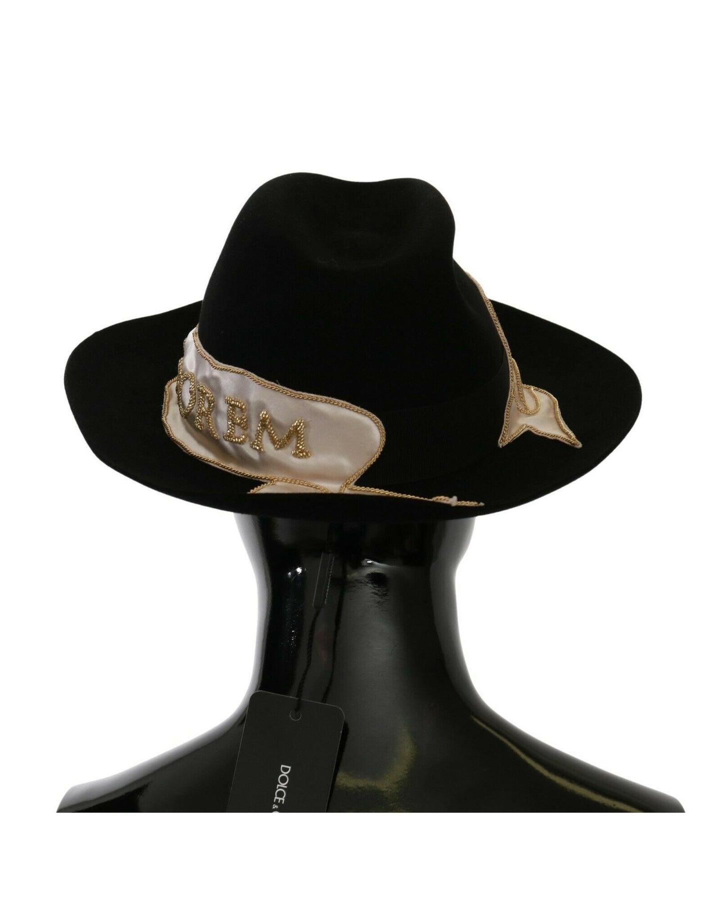 Dolce & Gabbana Women's Black Lapin Amor Gignit Wide Brim Panama Hat - 57 cm