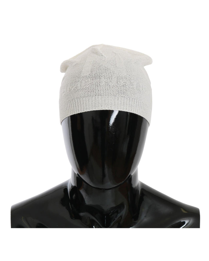 Costume National Men's Beanie White Wool Blend Branded Hat - One Size