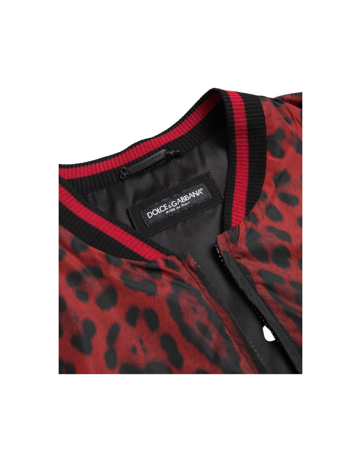 Dolce & Gabbana Men's Red Leopard Bomber Short Coat Jacket - 50 IT