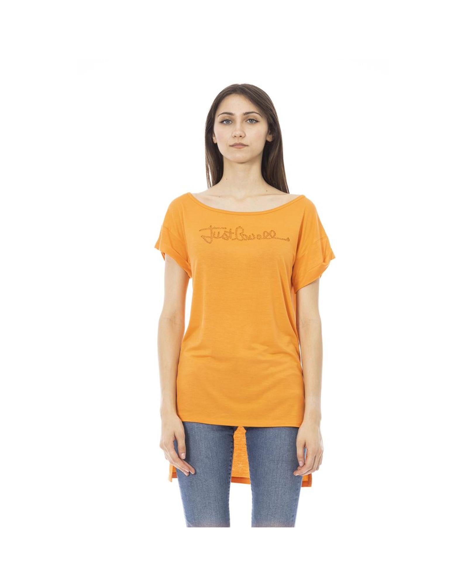 Just Cavalli Women's Orange Cotton Tops & T-Shirt - XL