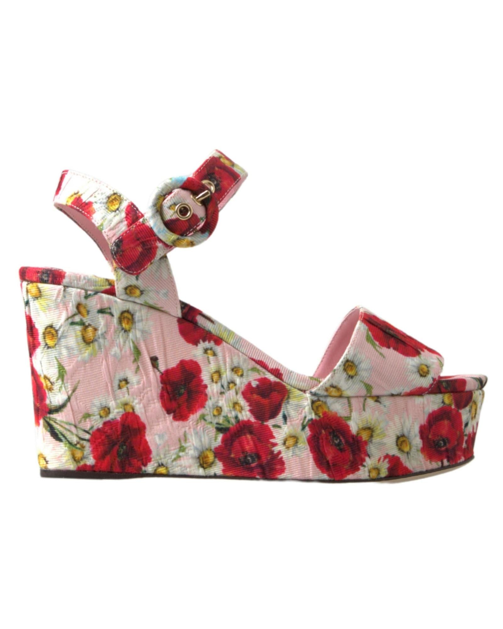 Dolce & Gabbana Women's Multicolor floral print Wedges Floral Ankle Strap Sandals - 37 EU