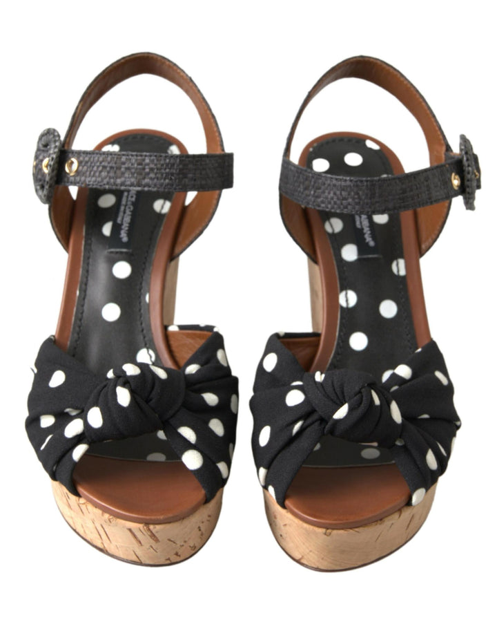 Dolce & Gabbana Women's Black  Wedges Polka Dotted Ankle Strap Shoes Sandals - 37.5 EU