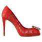 Dolce & Gabbana Women's Red Taormina Lace Crystal Heels Pumps Shoes - 36.5 EU