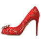 Dolce & Gabbana Women's Red Taormina Lace Crystal Heels Pumps Shoes - 36.5 EU