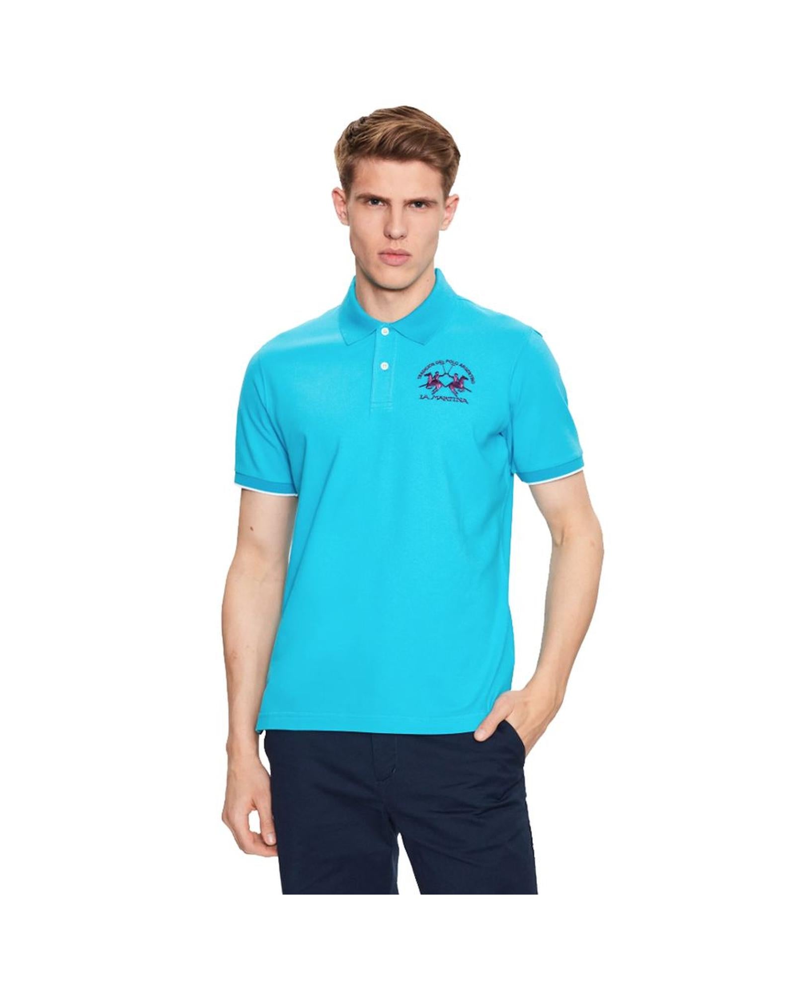 La Martina Men's Light Blue Cotton Polo Shirt - XL