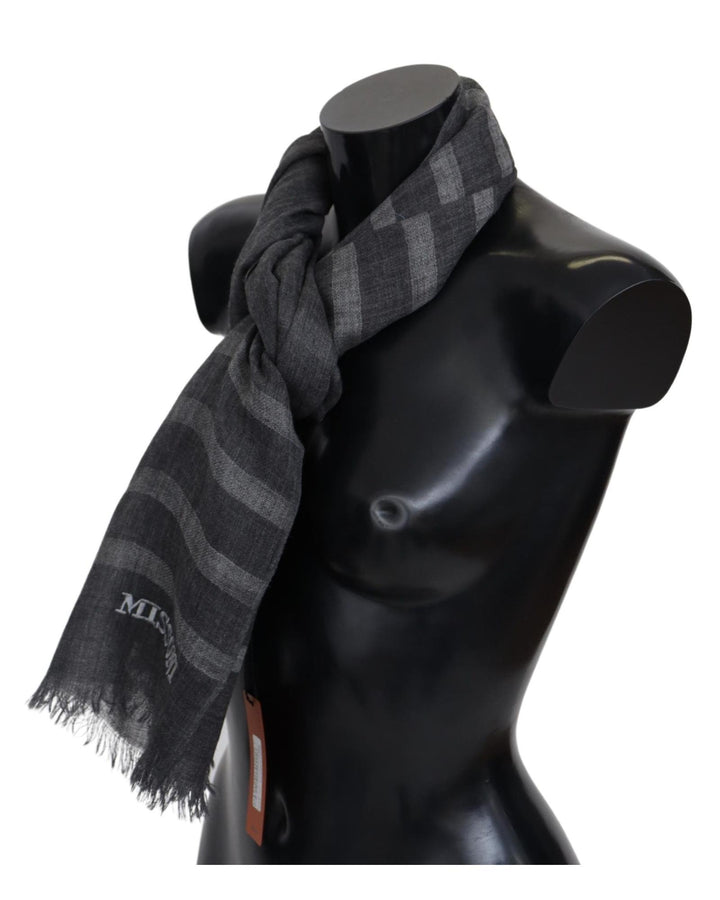 Missoni Men's Gray Striped Wool Unisex Neck Wrap Fringes Scarf - One Size