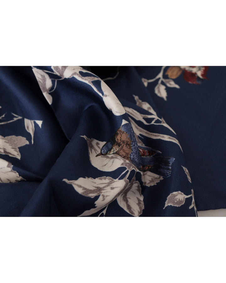 Dolce & Gabbana Men's Blue Floral Silk Square Handkerchief Scarf - One Size