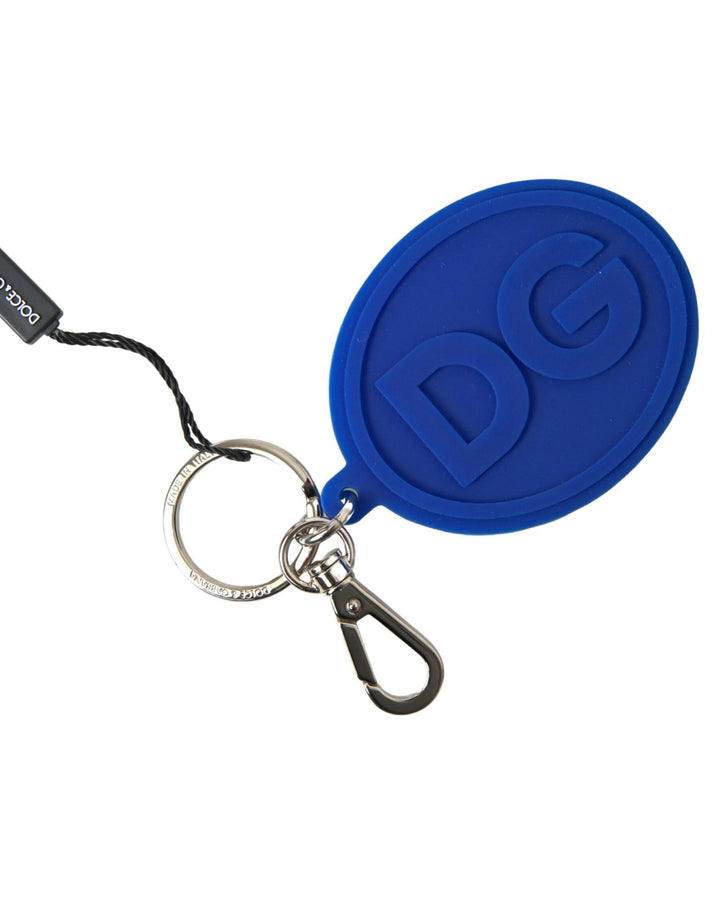 Dolce & Gabbana Women's Blue Rubber DG Logo Silver Brass Metal Keyring Keychain - One Size