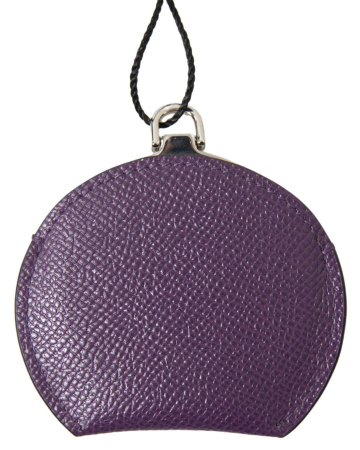 Dolce & Gabbana Women's Purple Calfskin Leather Round Hand Mirror Holder - One Size