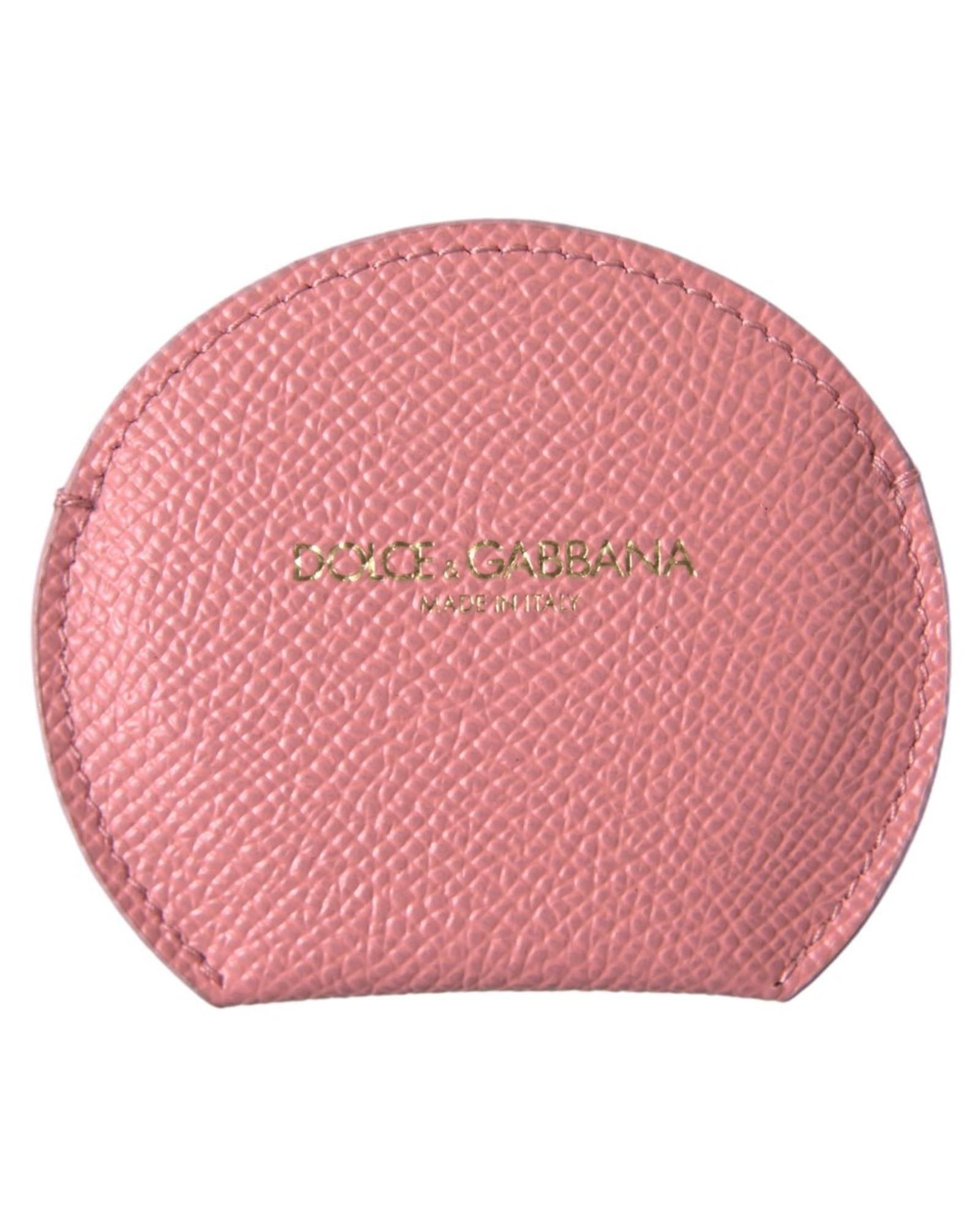 Dolce & Gabbana Women's Pink Calfskin Leather Round Mirror Holder - One Size