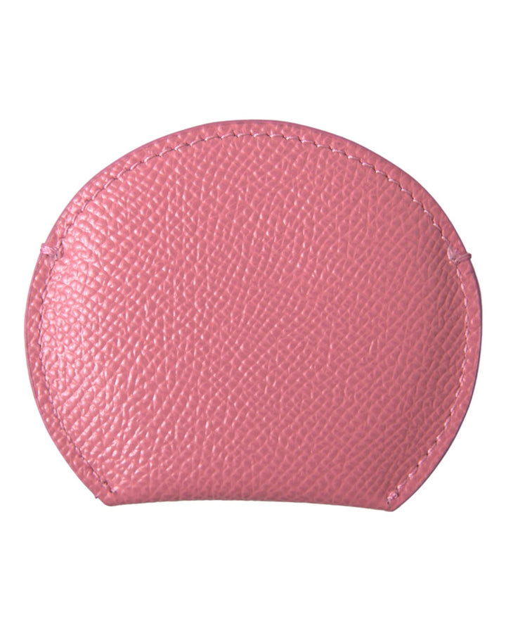 Dolce & Gabbana Women's Pink Calfskin Leather Round Logo Print Hand Mirror Holder - One Size