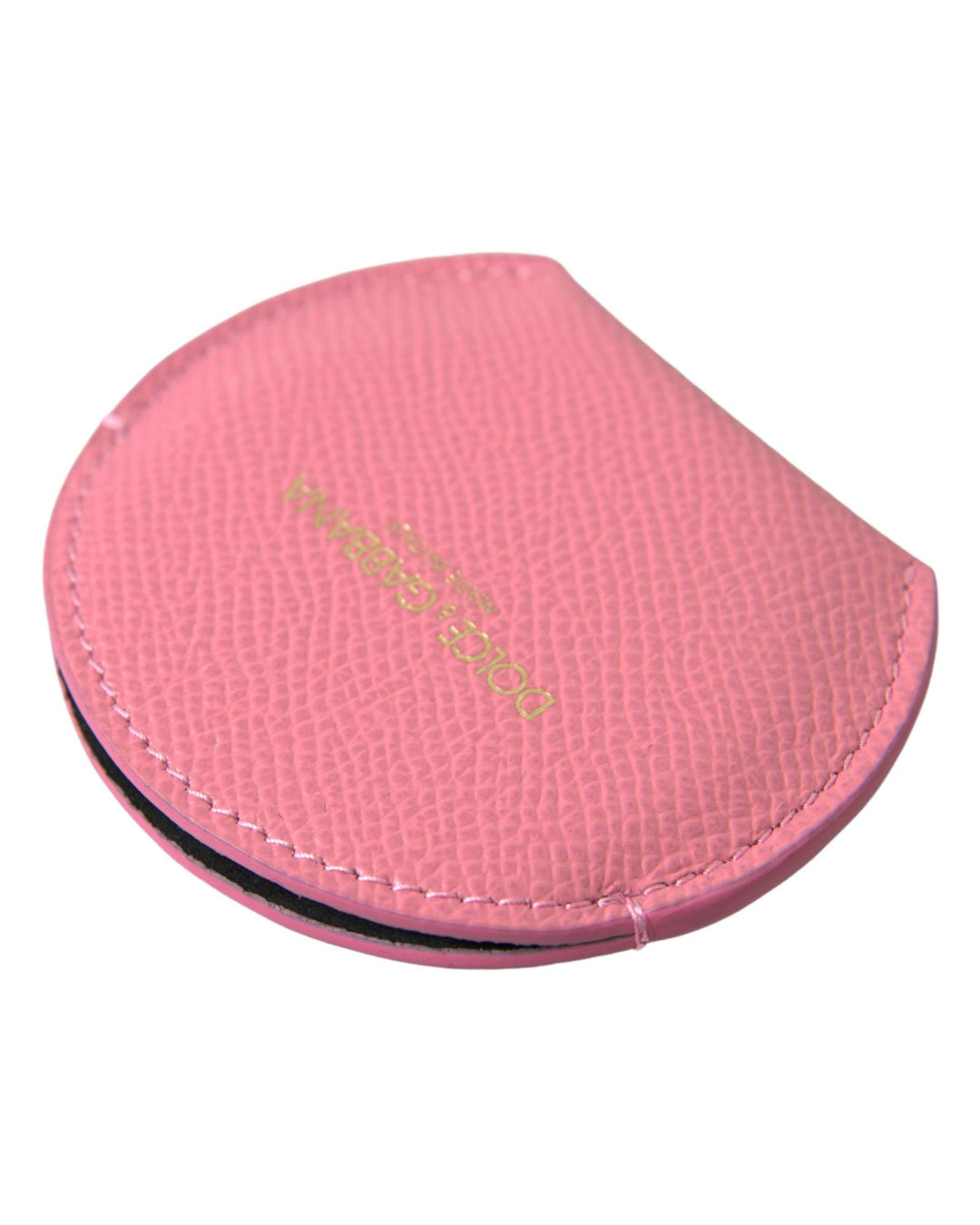 Dolce & Gabbana Women's Pink Calfskin Leather Round Logo Print Hand Mirror Holder - One Size