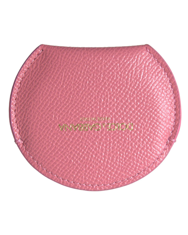 Dolce & Gabbana Women's Pink Calfskin Leather Round Logo Print Hand Mirror Holder - One Size