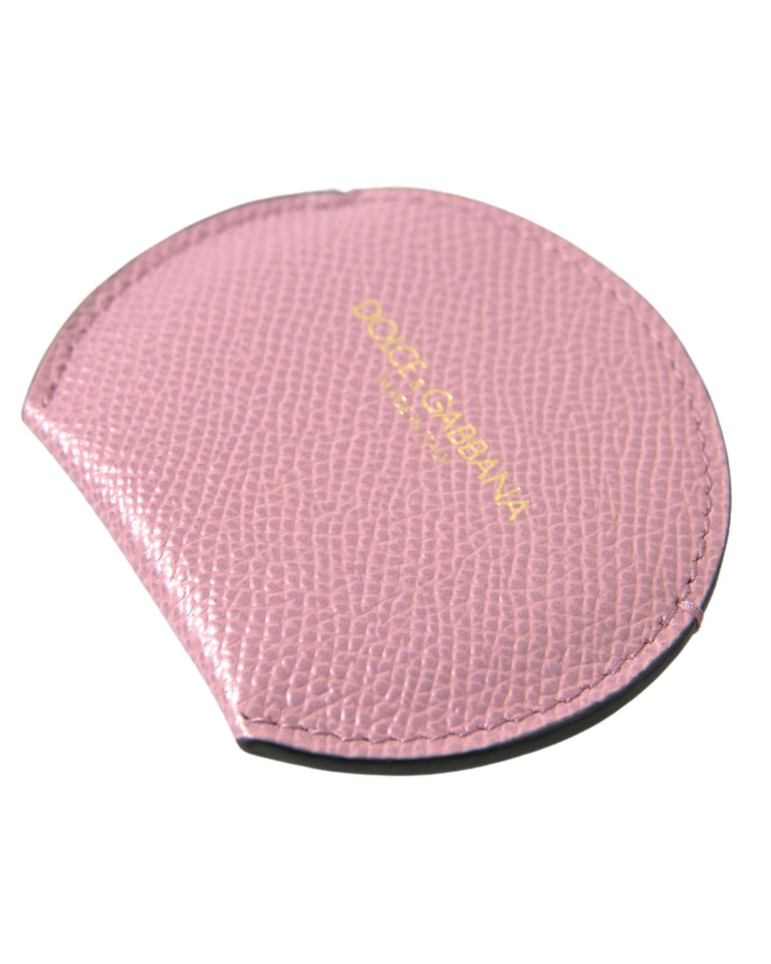 Dolce & Gabbana Women's Pink Calfskin Leather Round Logo Print Hand Mirror Holder - One Size