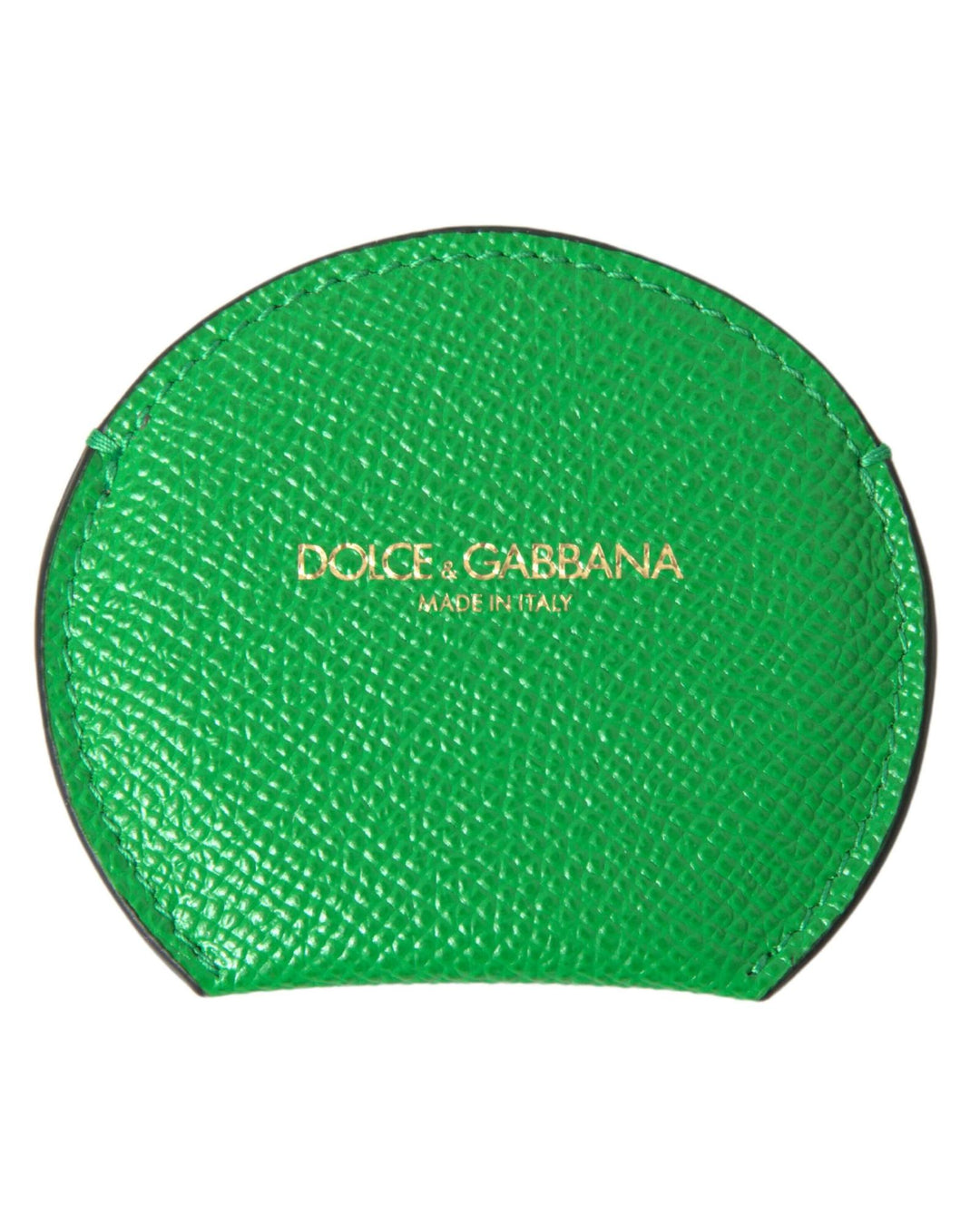 Dolce & Gabbana Women's Green Calfskin Leather Round Logo Hand Mirror Holder - One Size