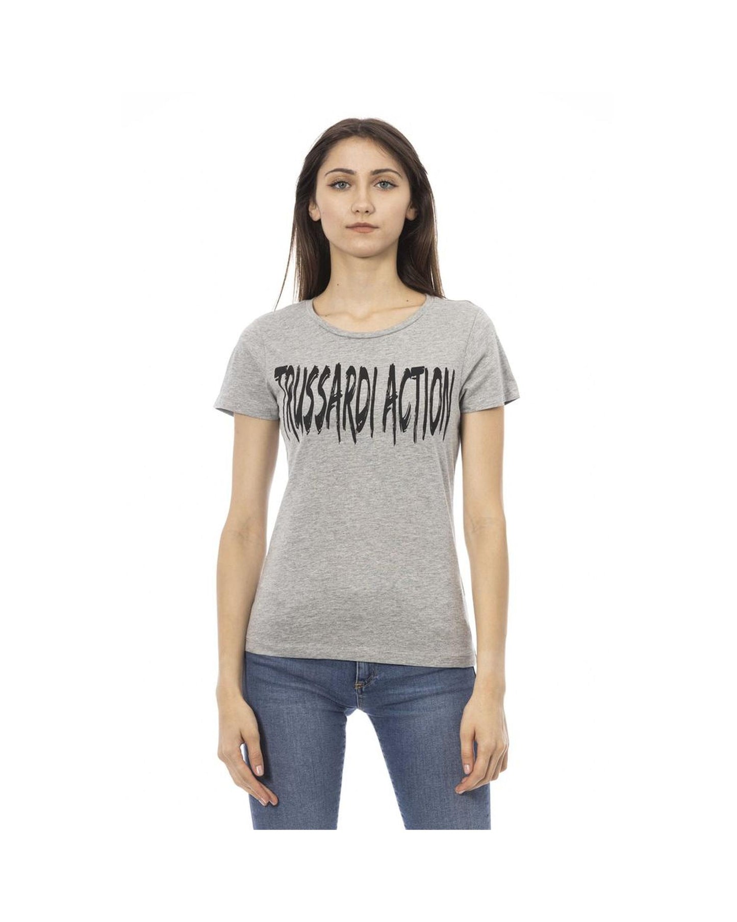 Trussardi Action Women's Elegant Gray Cotton-Blend Tee with Chic Print - M