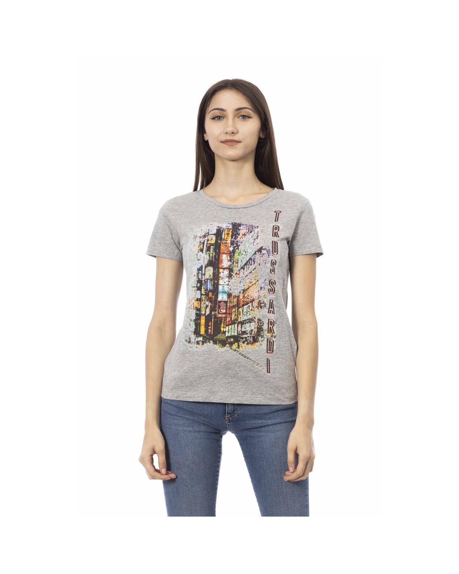 Trussardi Action Women's Chic Gray Cotton Blend Tee with Unique Print - S