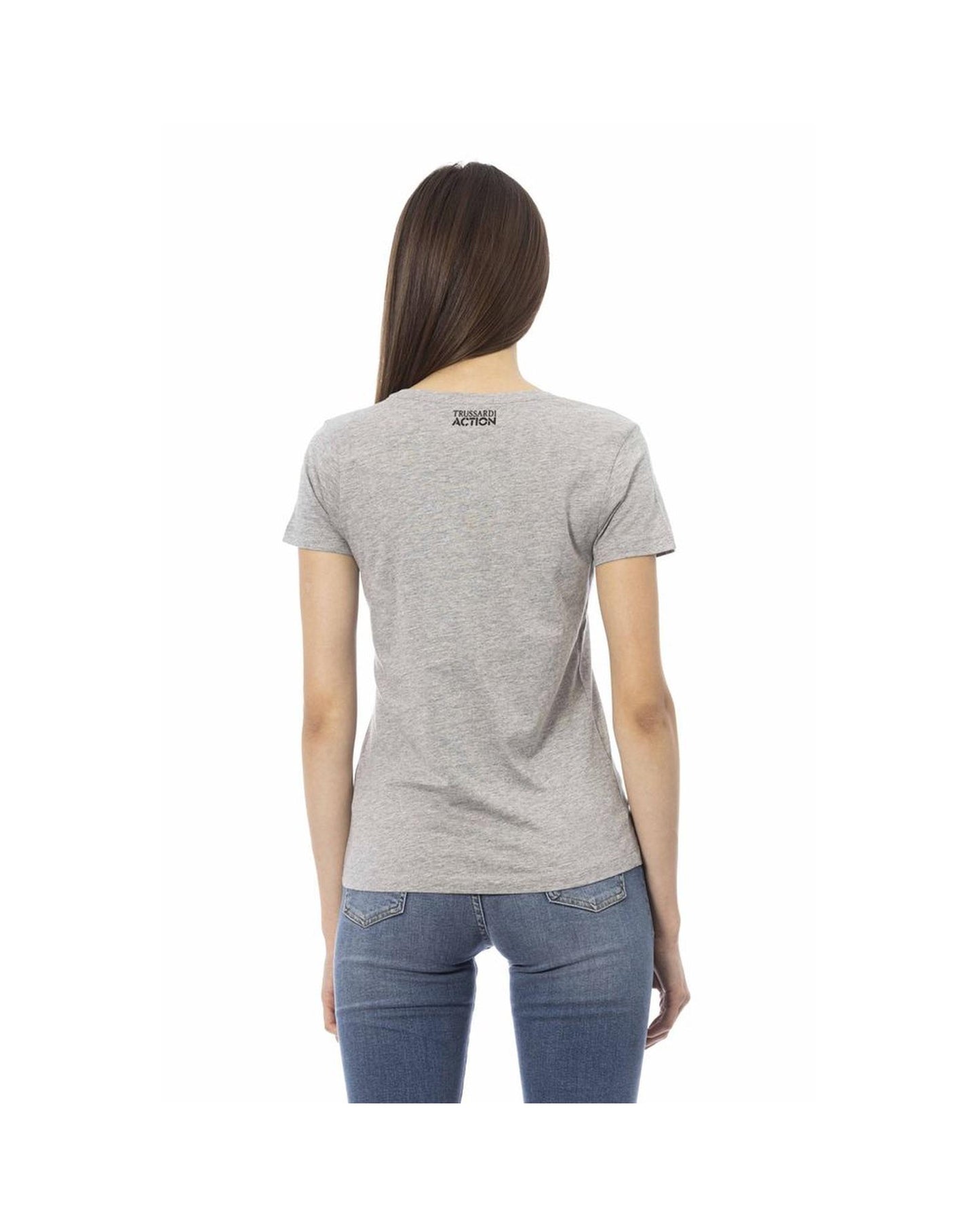 Trussardi Action Women's Chic Gray Cotton Blend Tee with Unique Print - S