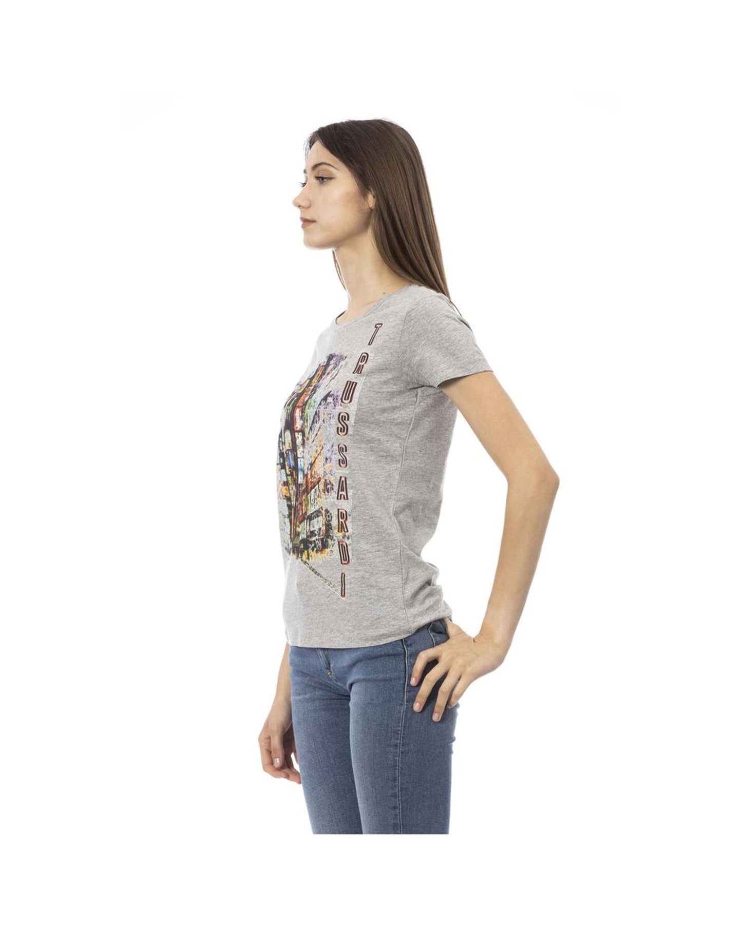 Trussardi Action Women's Chic Gray Cotton Blend Tee with Unique Print - XL