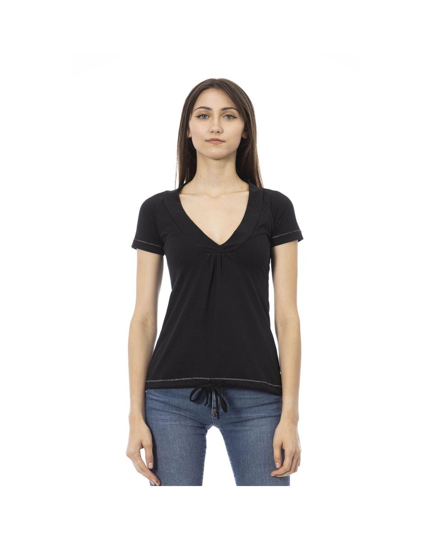 Trussardi Action Women's Chic Black Cotton Tee with Unique Front Print - S