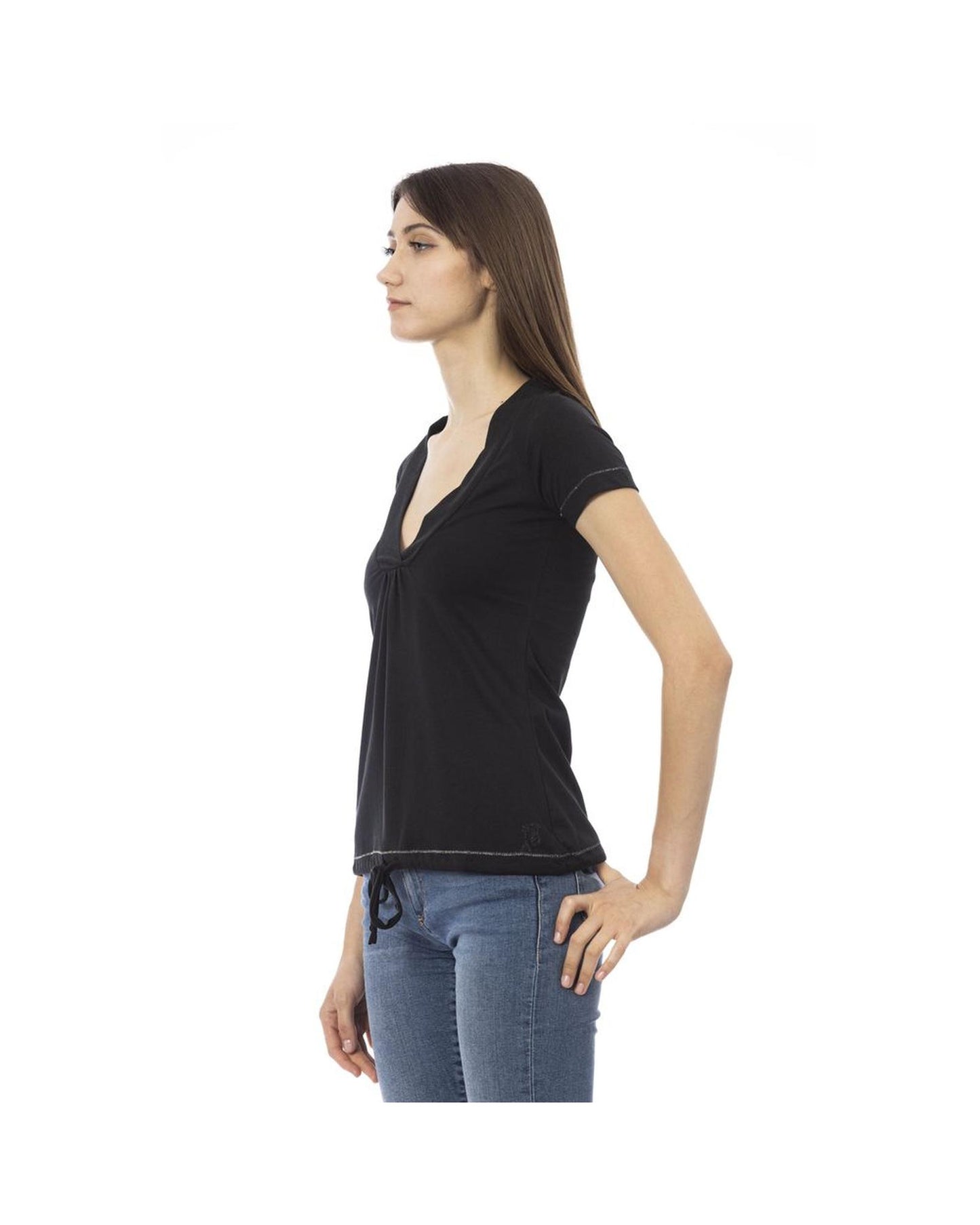 Trussardi Action Women's Chic Black Cotton Tee with Unique Front Print - S