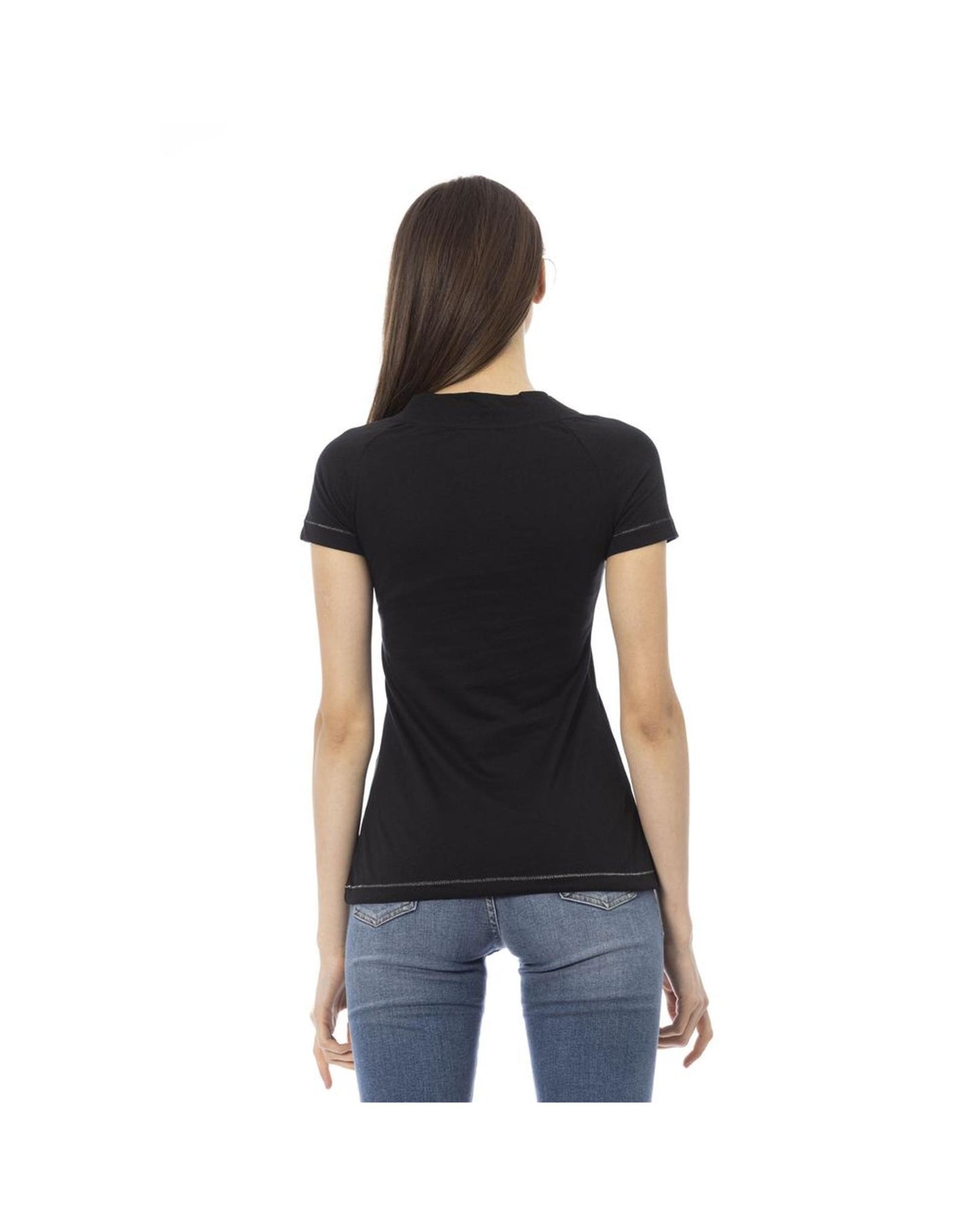 Trussardi Action Women's Chic Black Cotton Tee with Unique Front Print - S