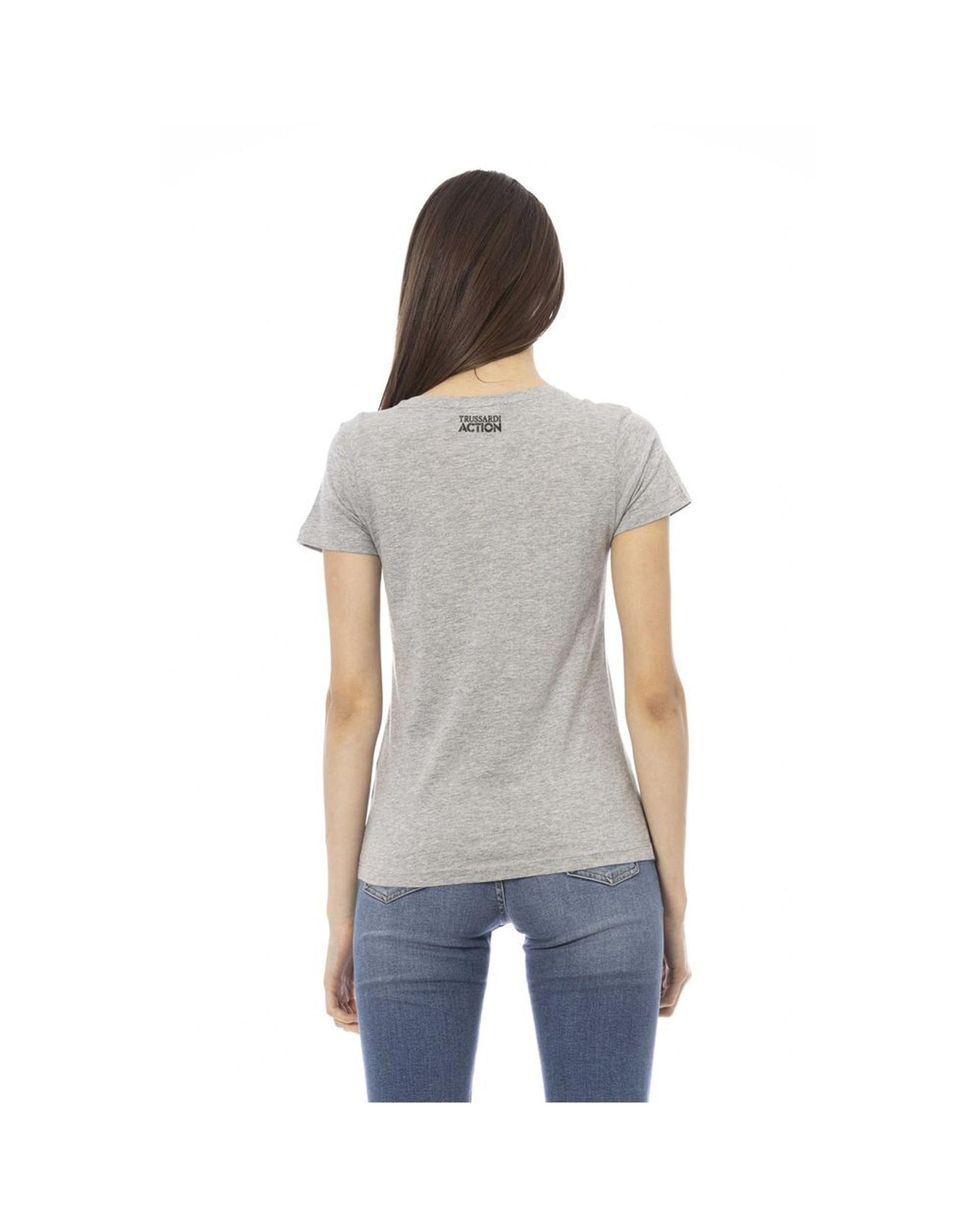 Trussardi Action Women's Elegant Gray V-Neck Tee with Front Print - XS