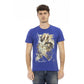 Trussardi Action Men's Sleek Blue Cotton Tee with Unique Front Print - 3XL