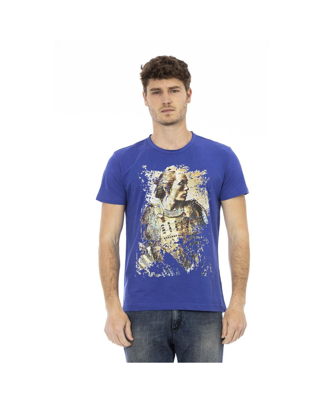 Trussardi Action Men's Sleek Blue Cotton Tee with Unique Front Print - 3XL