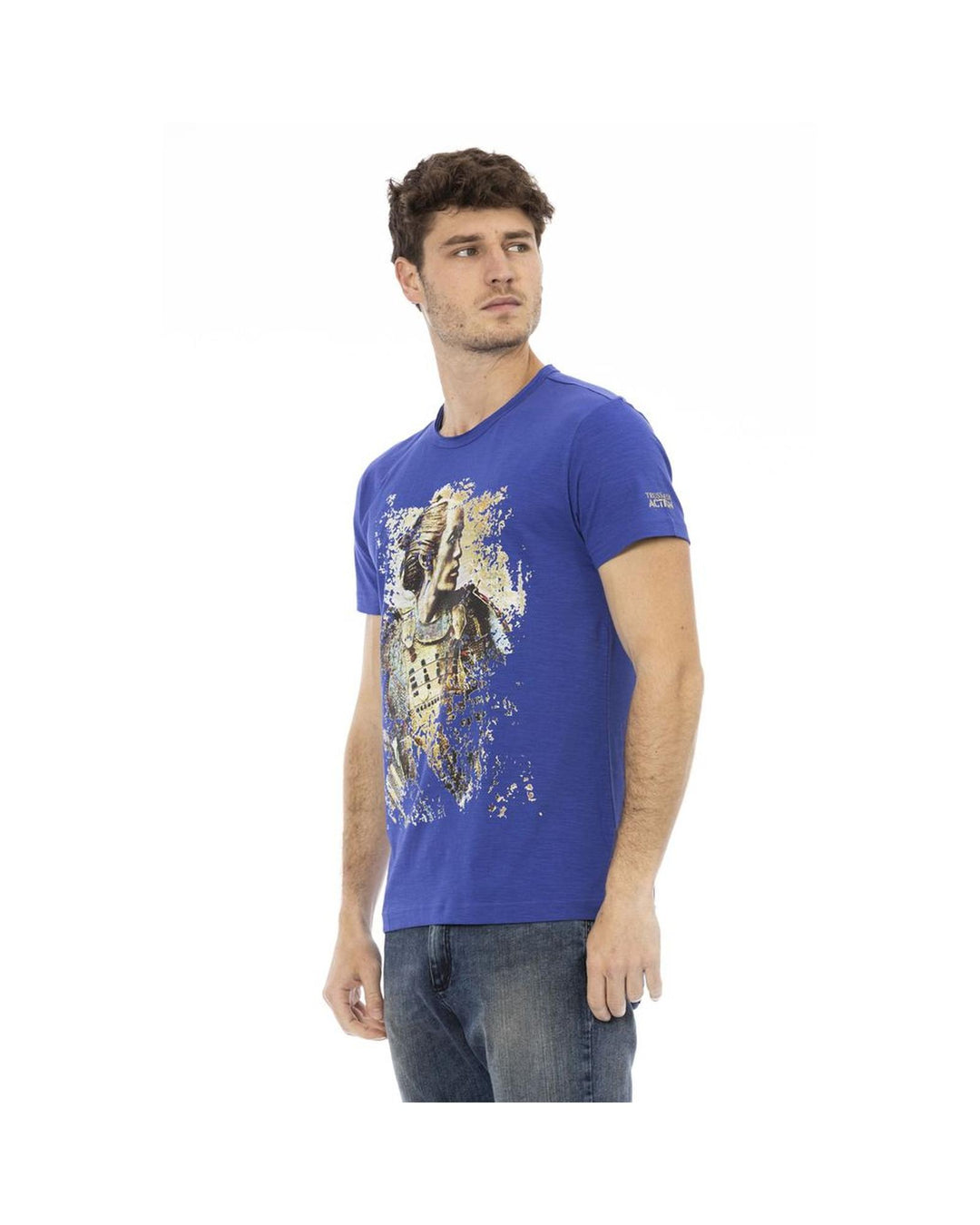 Trussardi Action Men's Sleek Blue Cotton Tee with Unique Front Print - 3XL