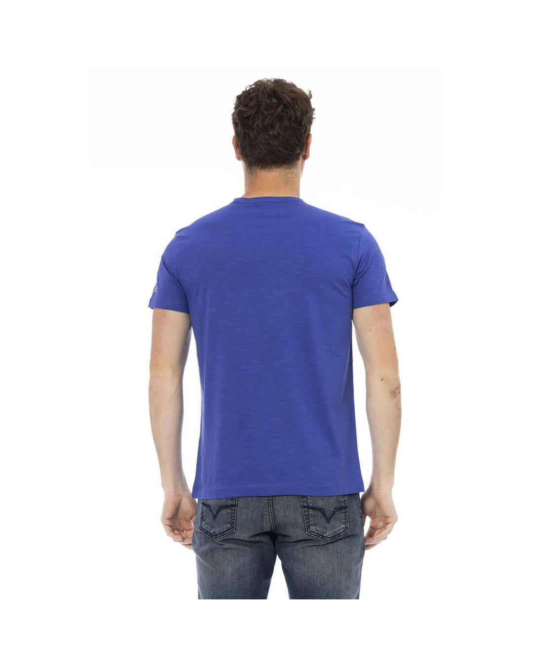 Trussardi Action Men's Sleek Blue Cotton Tee with Unique Front Print - M