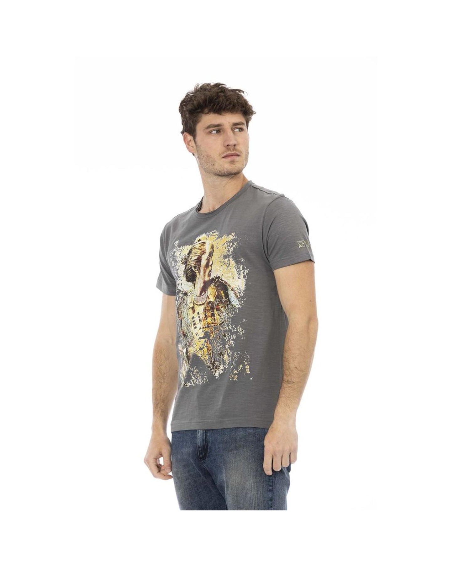 Trussardi Action Men's Chic Gray Cotton Tee with Statet Print - 3XL