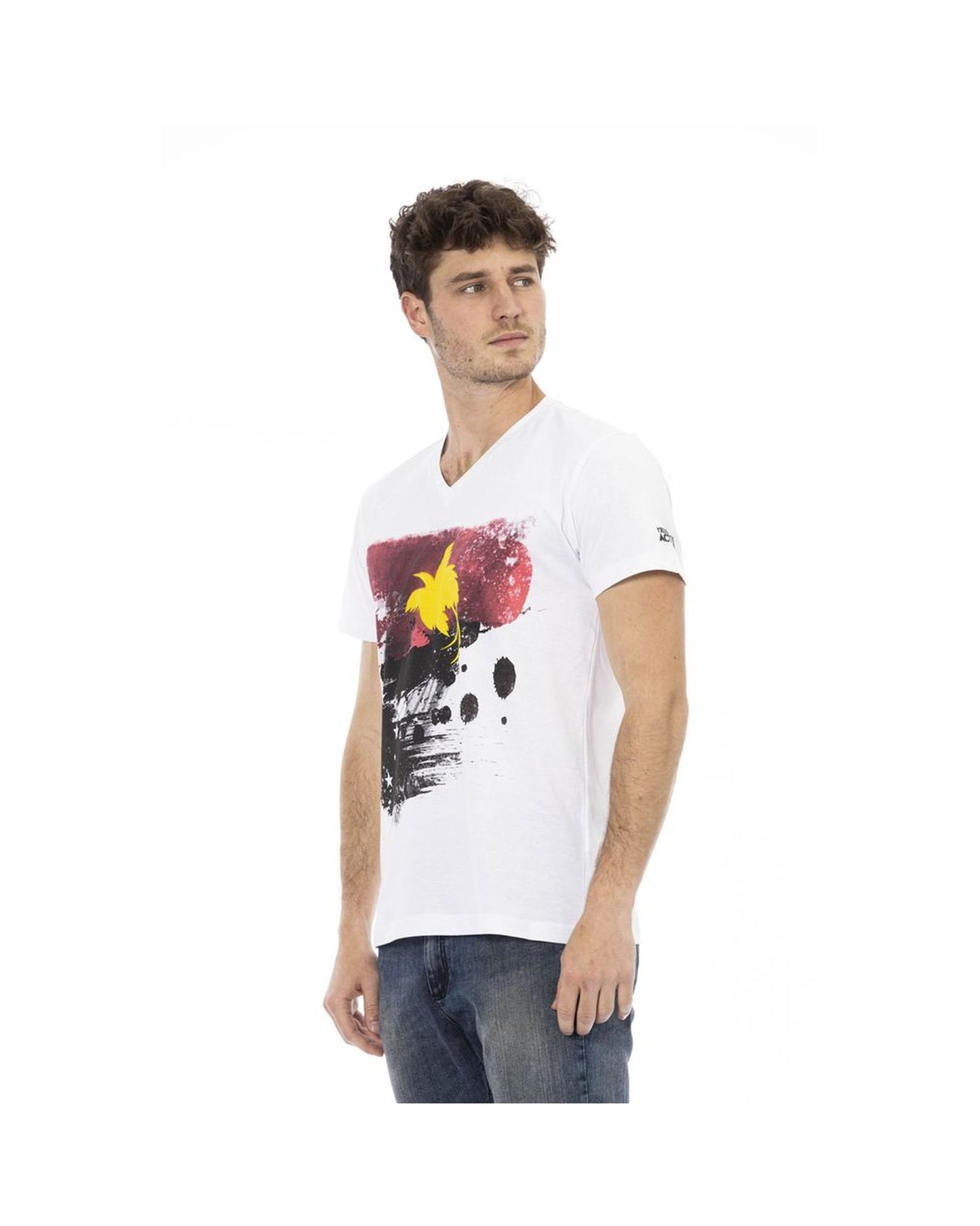 Trussardi Action Men's Elegant White V-Neck Tee with Front Print - XL