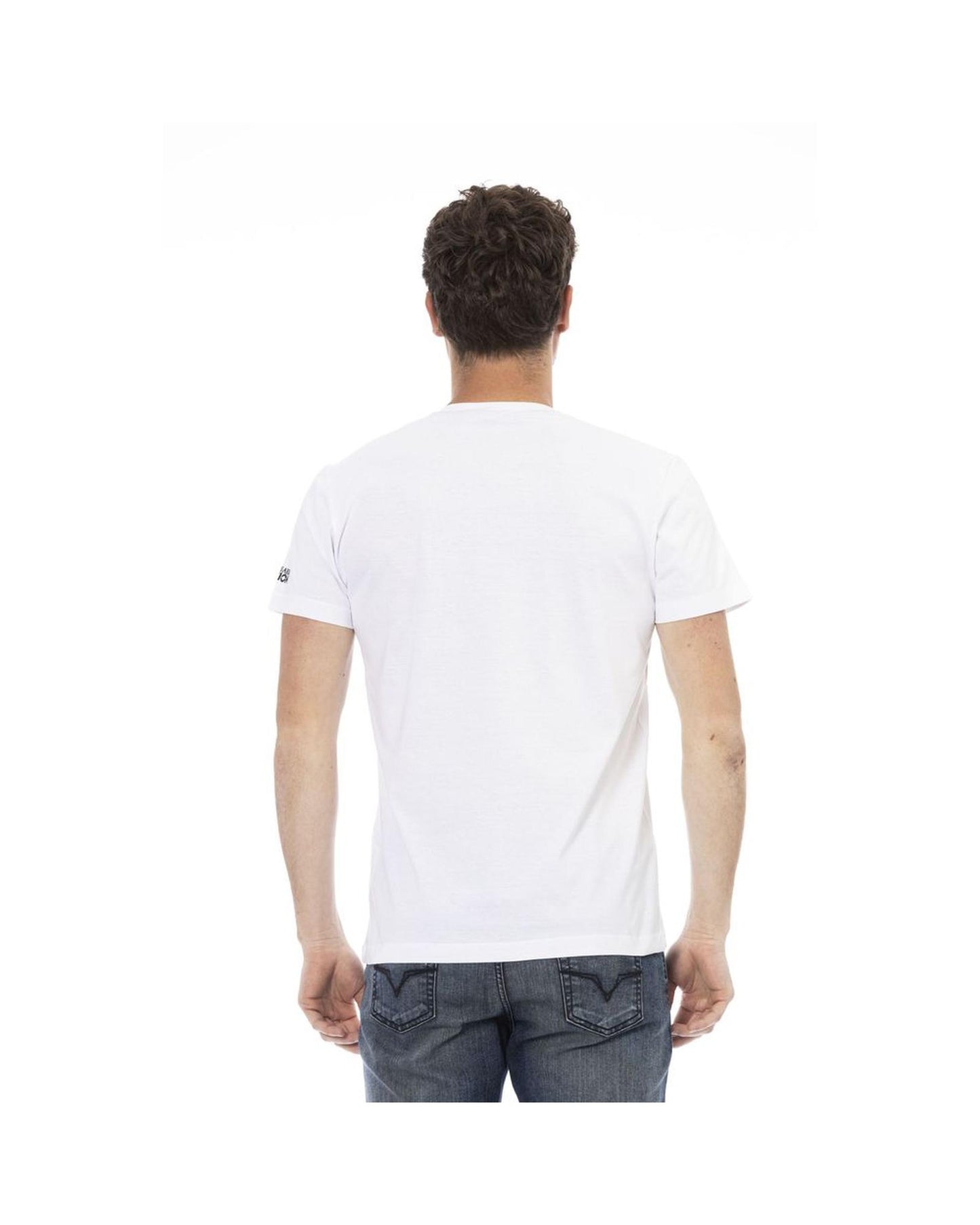 Trussardi Action Men's Elegant White V-Neck Tee with Front Print - XL