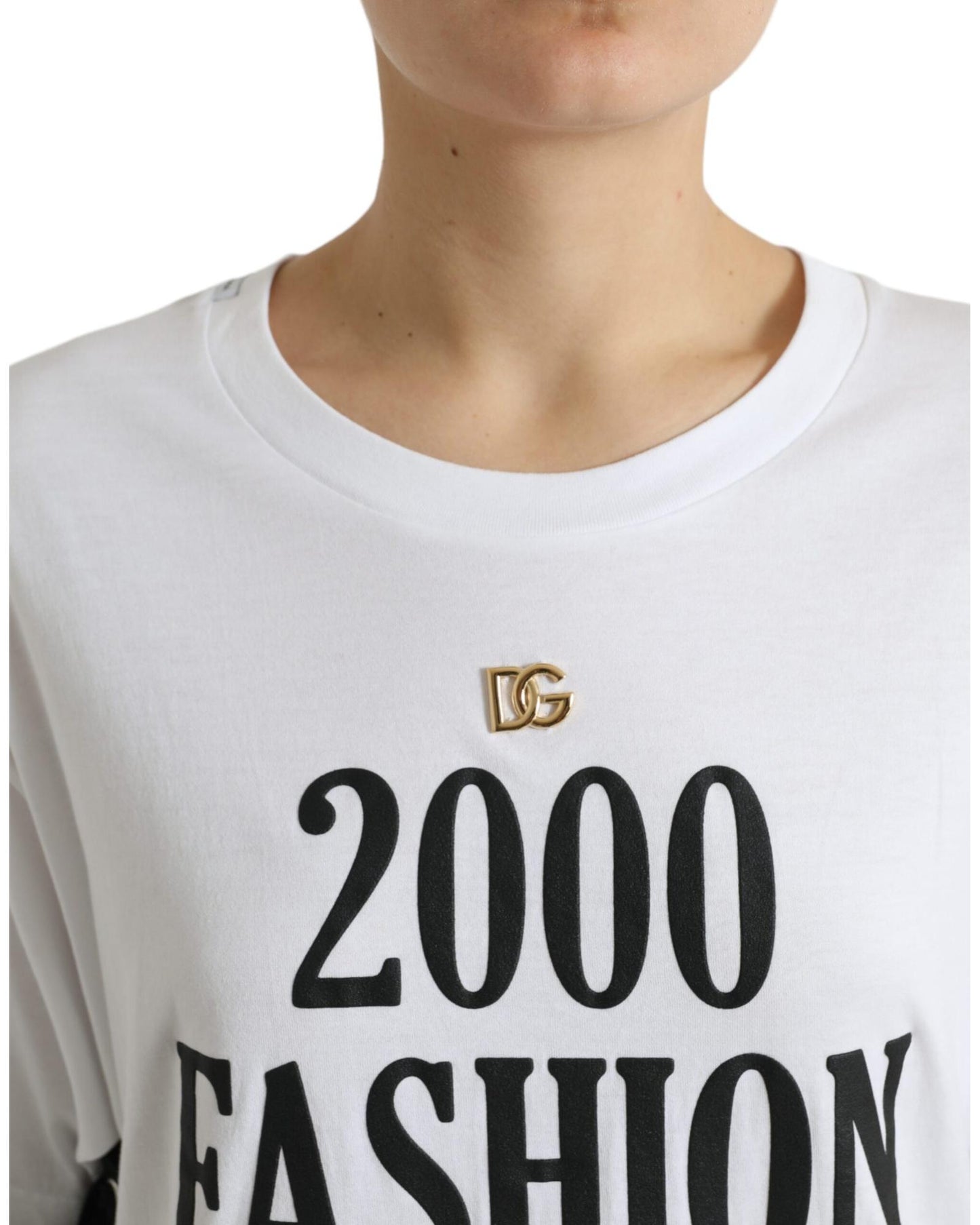 Dolce & Gabbana Women's White Slogan Print Lacing Detailed T-shirt - 38 IT